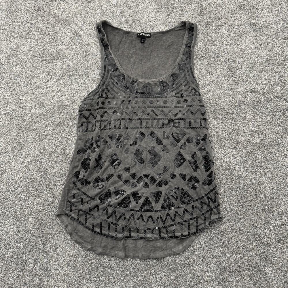 Express Tank Top Womens Size XS Edgy Sequins Sparkly Grunge Party Chic Y2K Look